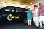 Toyota cars, flex fuel Hycross, world s first flex fuel ethanol powered car launched in india, Farmers