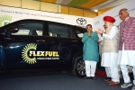 flex fuel Hycross, flex fuel Hycross, world s first flex fuel ethanol powered car launched in india, Toyota cars