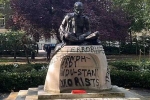 Mahatma Gandhi Statue in London, Mahatma Gandhi Statue, iconic gandhi statue vandalised near london university, United nations Mahatma Gandhi Statue in London, Mahatma Gandhi Statue, iconic gandhi statue vandalised near london university, United nations