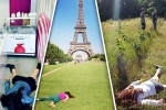 selfie addiction, lying dead all around the world, this woman hate selfies so she decides to click pictures of herself lying dead all around the world, Notre dame